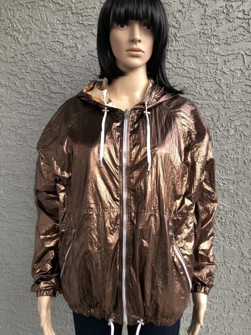 Blank NYC reversible Metallic Bronze/Gold Hooded windbreaker Jacket
